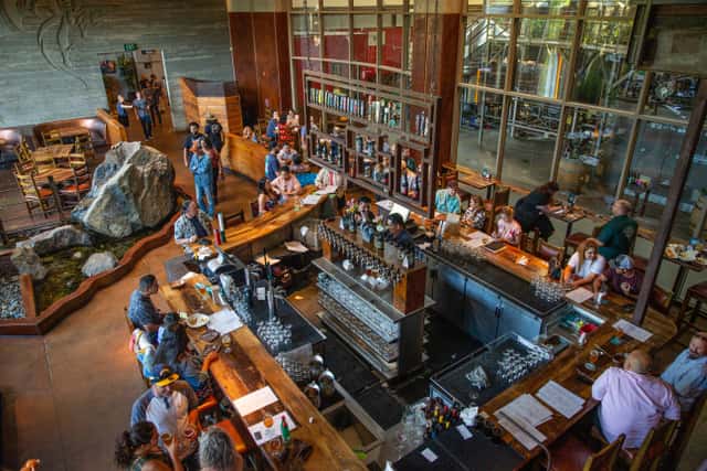 An overhead interior photo of Stone Brewing