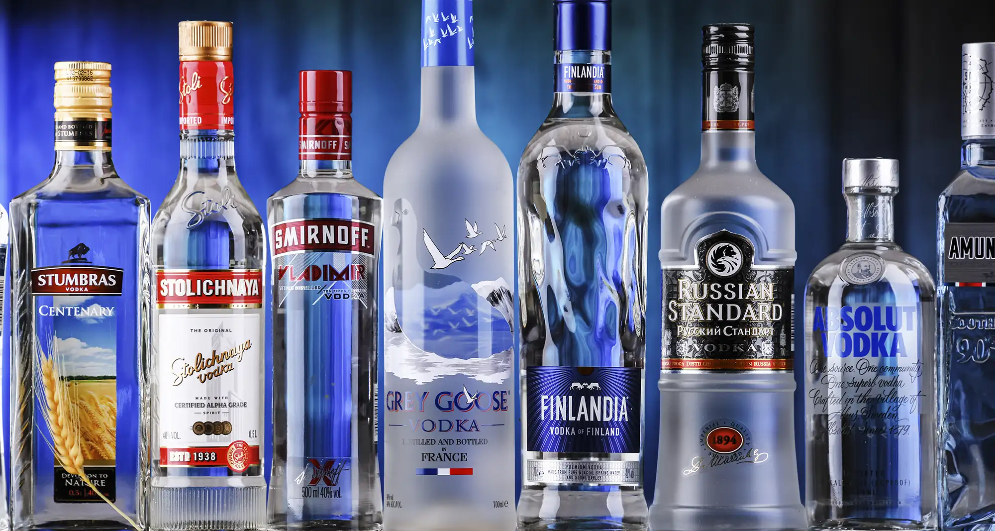 A variety of vodka bottles and brands